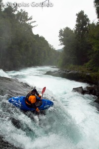 Alex Toth runs a river right line on the second drop of Las Leonas.