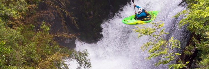 Nicole Mansfield runs the Wall Boof on the Nevados -- this one is definitely all of 20'.